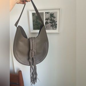 Altuzarra Leather Shoulder Bag, Taupe braided leather with fringe